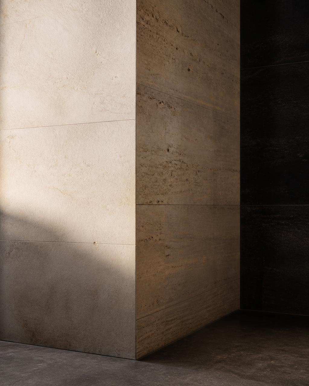 Abstract architectural detail of layered stone and light